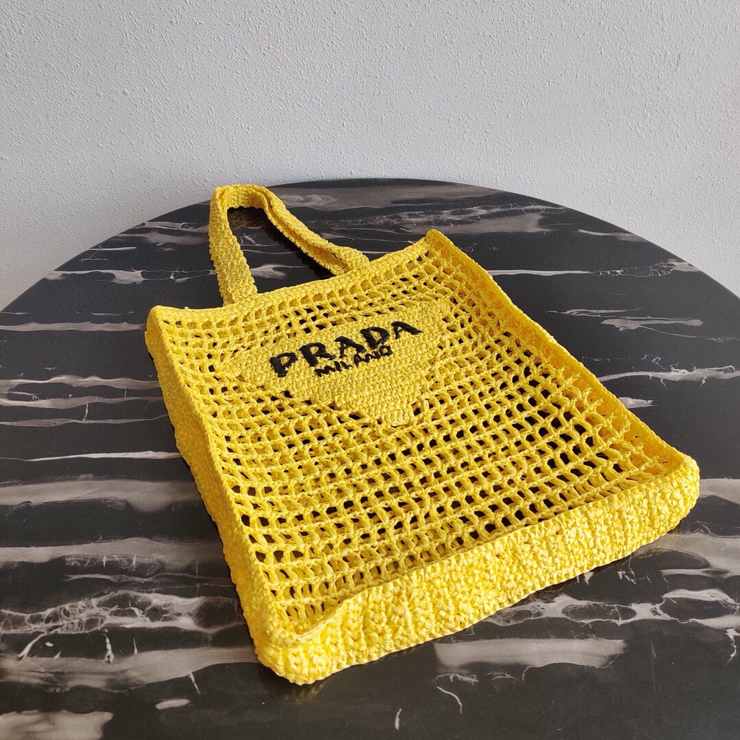 Prada Crochet Bag Tote Yellow 1BG393